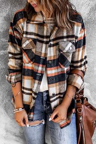 Navy and Orange Plaid Shacket