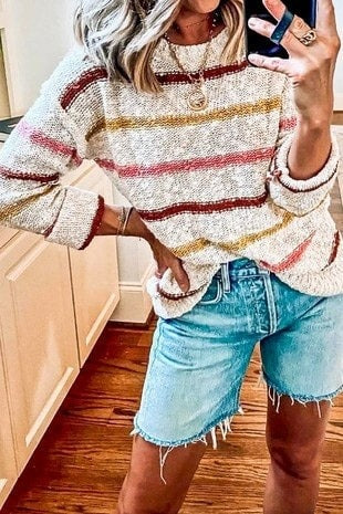 Maroon and Ivory Striped Sweater