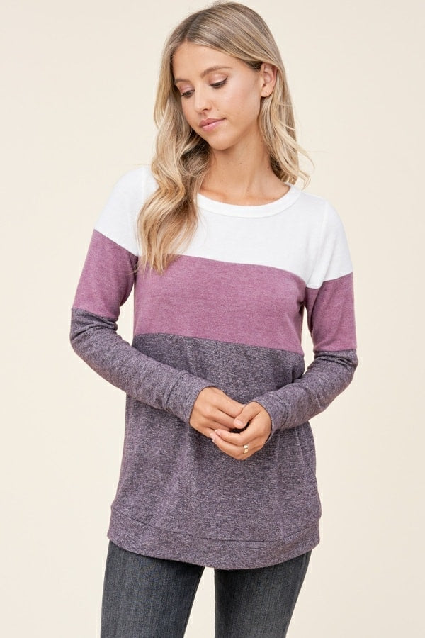 Plum and Ivory Color Block Long Sleeve