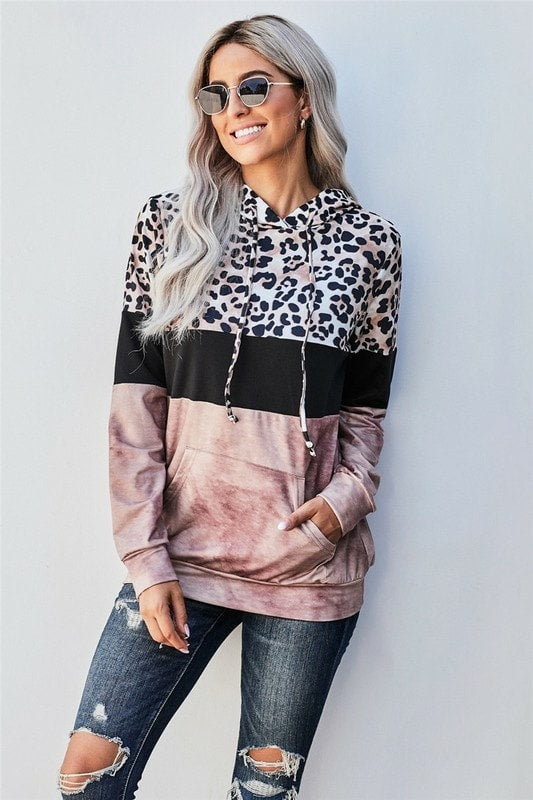 Leopard Color Block Hoodie