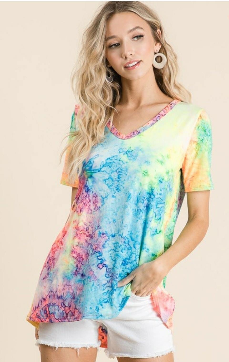 Tie Dye V Neck Top