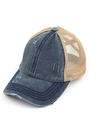 Distressed Cisscross CC Ponytail Caps