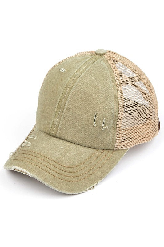 Distressed Cisscross CC Ponytail Caps