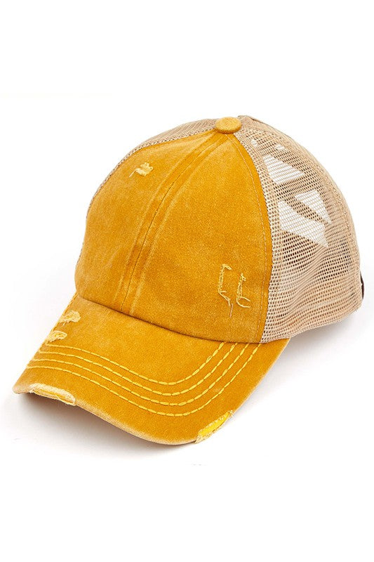 Distressed Cisscross CC Ponytail Caps