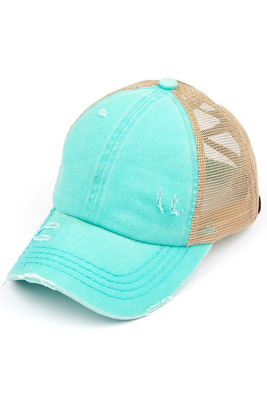 Distressed Cisscross CC Ponytail Caps