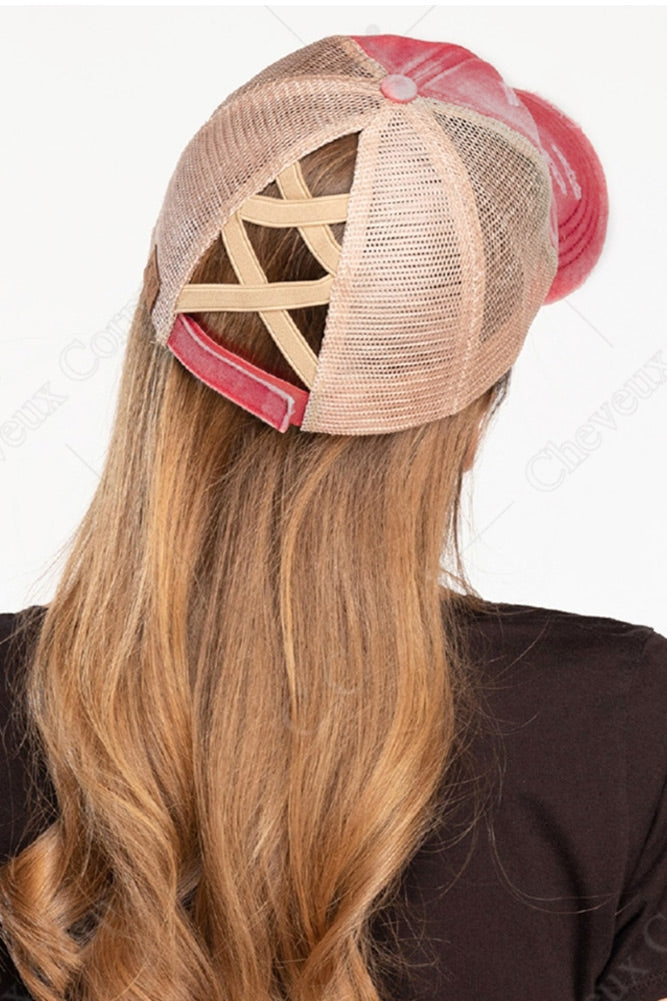 Distressed Cisscross CC Ponytail Caps