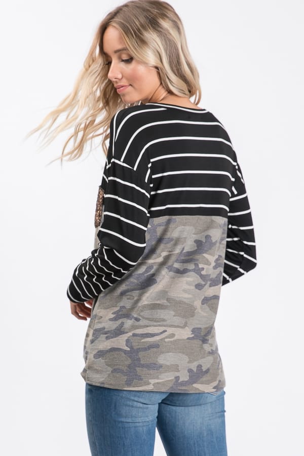 Striped Camo Tie Top