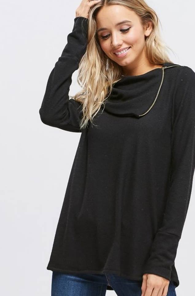 Zipper Collar Long Sleeve