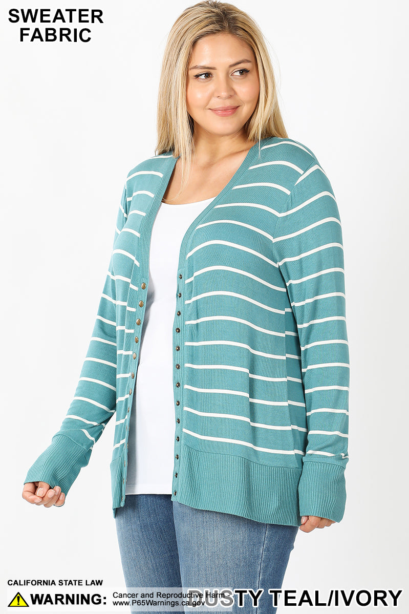 Striped Snap Cardigan Plus