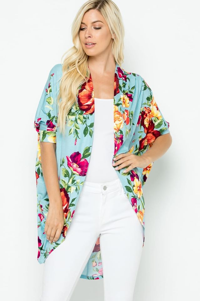 Mint Floral Cardigan Plus