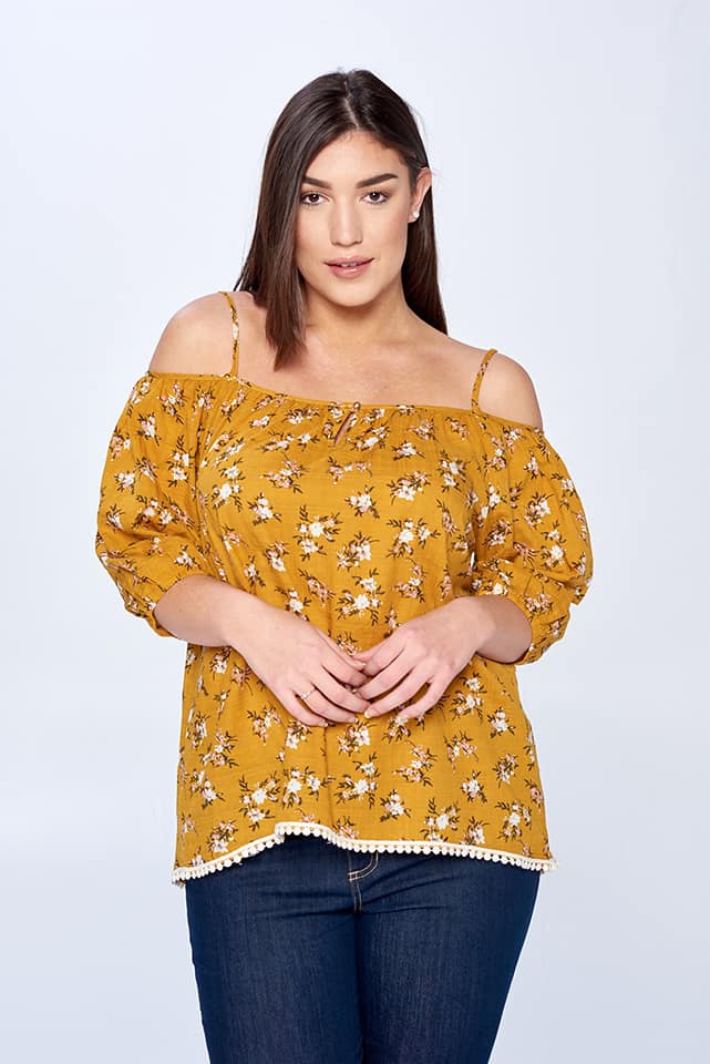 Mustard Floral Cold Shoulder Plus