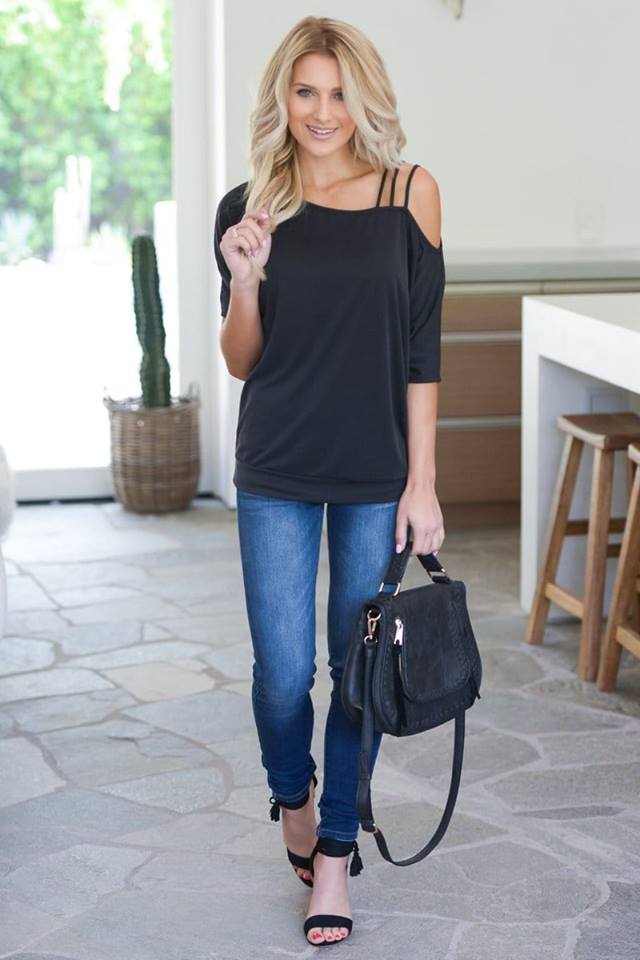 Triple Strap Cold Shoulder Top