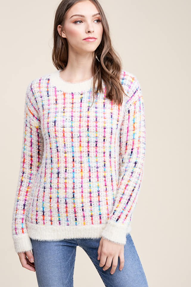 White Multi-color Pullover Sweater